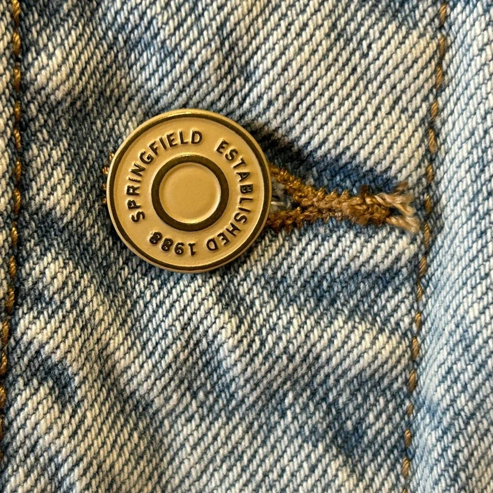 VTG Springfield Denim Jacket S Light Wash Corduroy Collar Patch Trucker Jacket